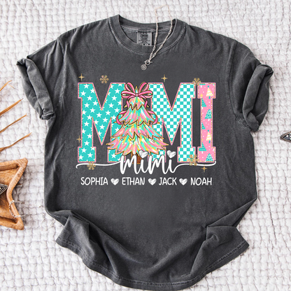 Comfort Colors® Personalized Mimi Christmas Shirt, Custom Holiday Tree Shirt with Kids Names