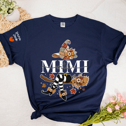 Funny Mimi Witch Shirt, Fall Halloween Grandma Graphic Tee, Personalized Family Names T Shirt, Cozy Autumn Gift for Mimi