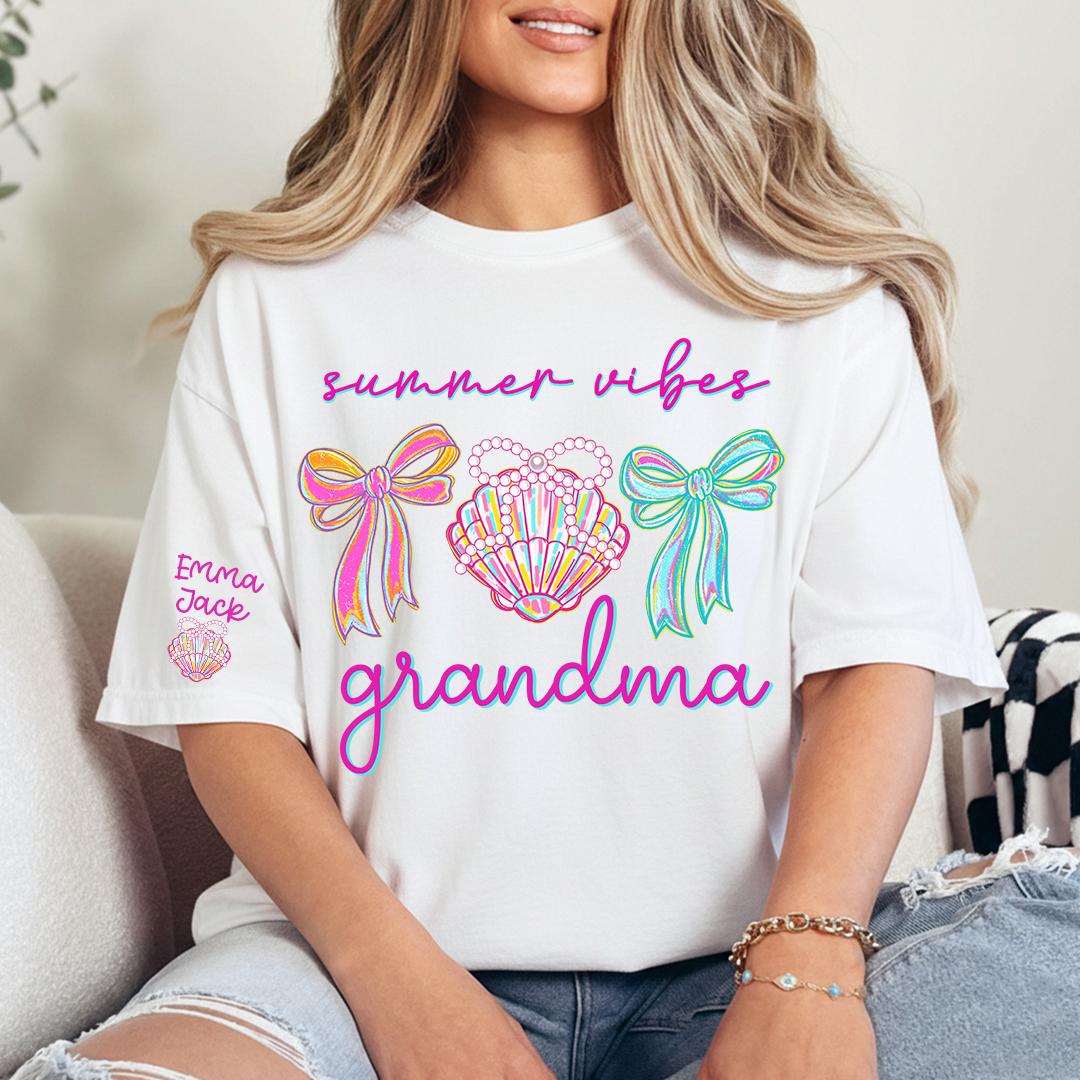 Colorful Bow and Shell Grandma T-Shirt Perfect for Summer Outfits