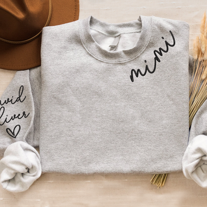Embroidered Custom Mimi Heart Sweatshirt, Gift for Grandma And Grandchild