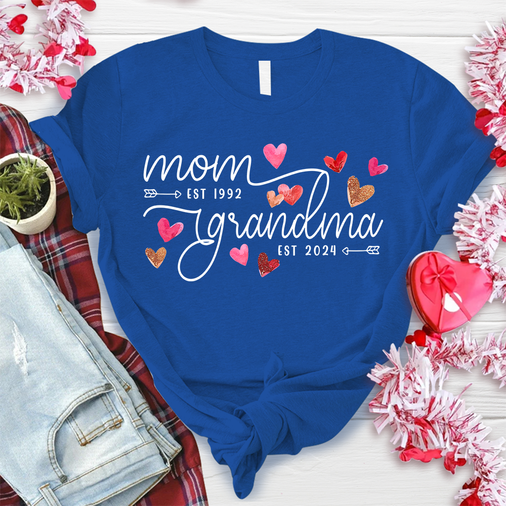 Custom Mom Grandma Est Heart Valentine With Kids T-Shirt
