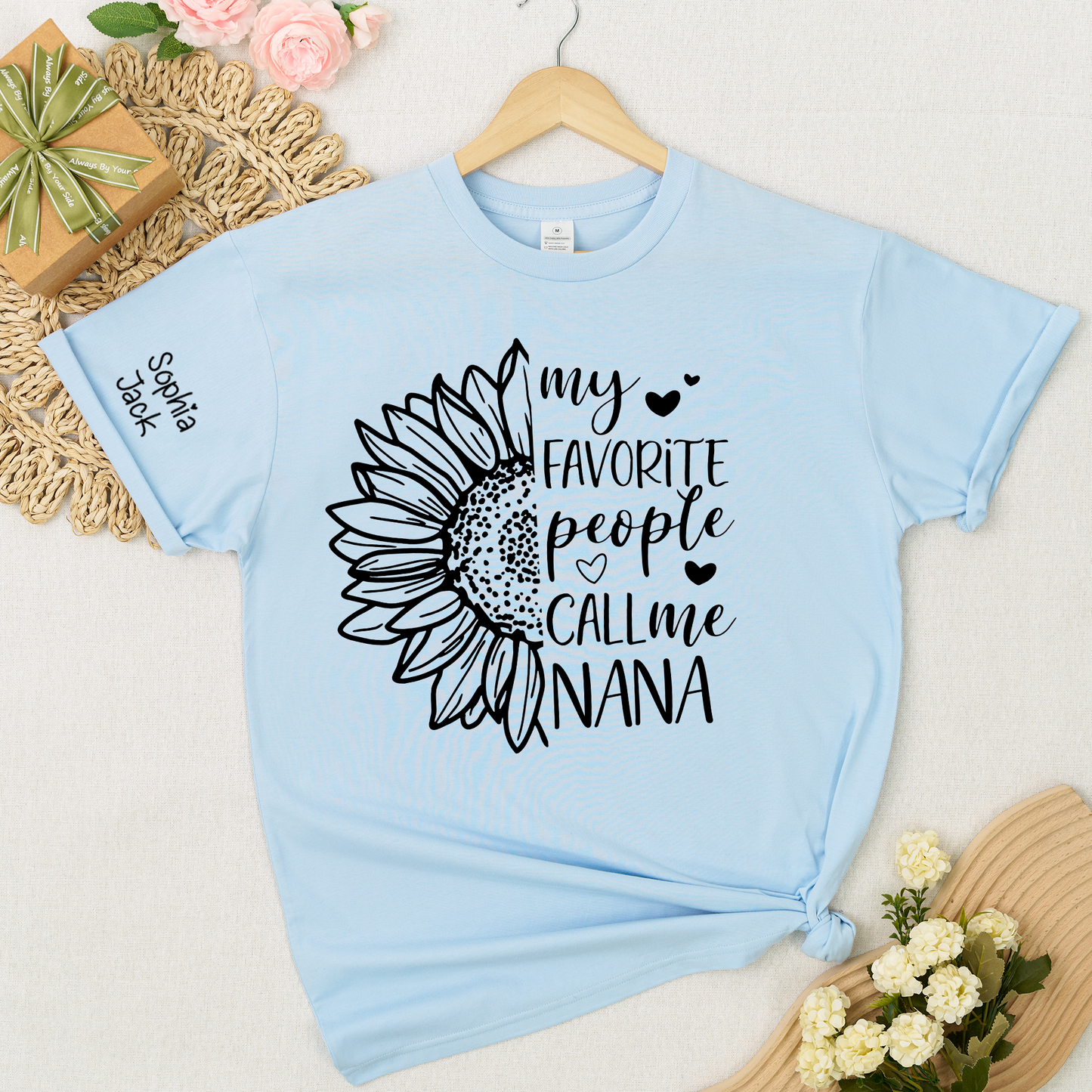 My Favorite People Call Me Nana Shirt – Personalized Sunflower Grandma T-Shirt with Custom Names