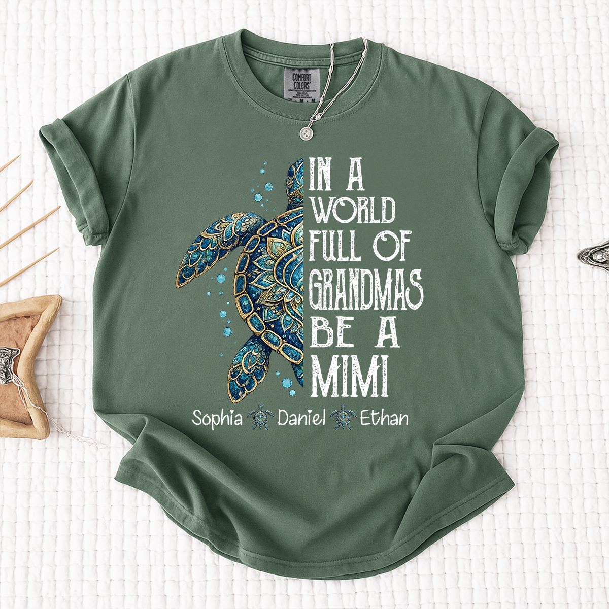 Comfort Colors Personalized Mimi Turtle Shirt, In A World Full Of Grandmas Be A Mimi Tee, Custom Grandkids Names Gift for Grandma