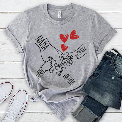 Personalized Nana T-Shirt, Custom Family Names Hand Holding Grandma Shirt