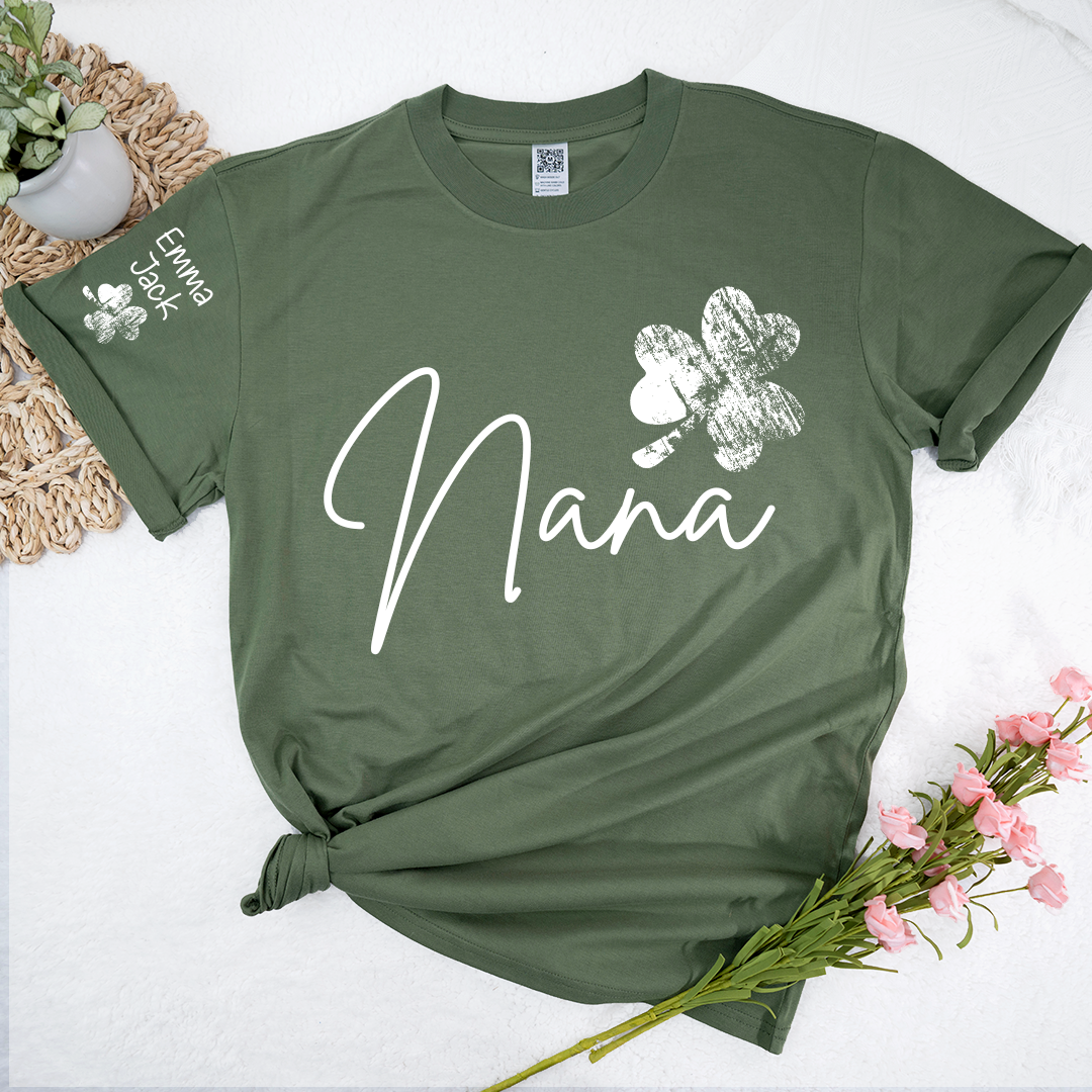 Lucky Grandma St Patrick’s Day T Shirt, Nana Shamrock Custom Names Design