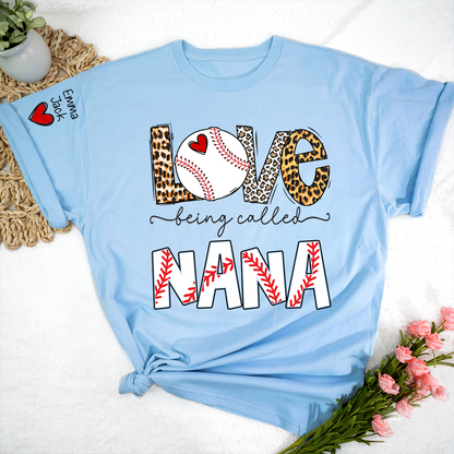 Love Being Called Nana Shirt, Personalized Baseball Design T-Shirt for Nana with Custom Names
