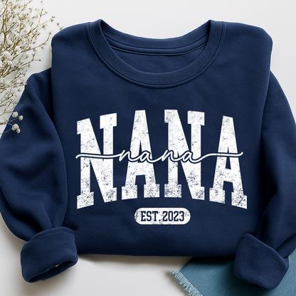 Nana Est. 2025 Custom Sweatshirt Gift For Grandma And Grandchild