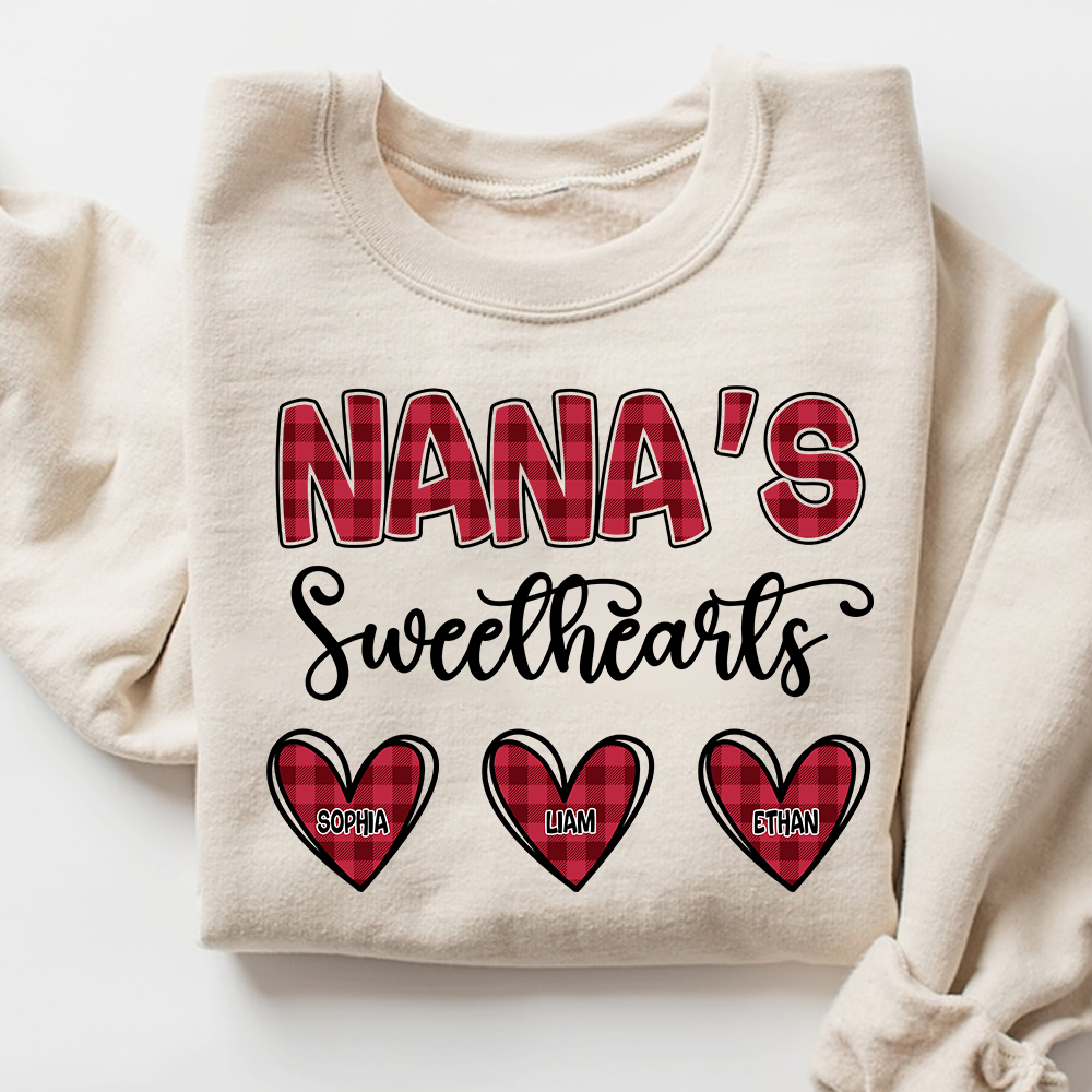 Nana's Sweethearts Sweatshirt, Custom Printed Heart Sweatshirt As A Gift For Grandma And Grandchildren
