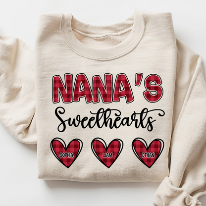 Nana's Sweethearts Sweatshirt, Custom Printed Heart Sweatshirt As A Gift For Grandma And Grandchildren