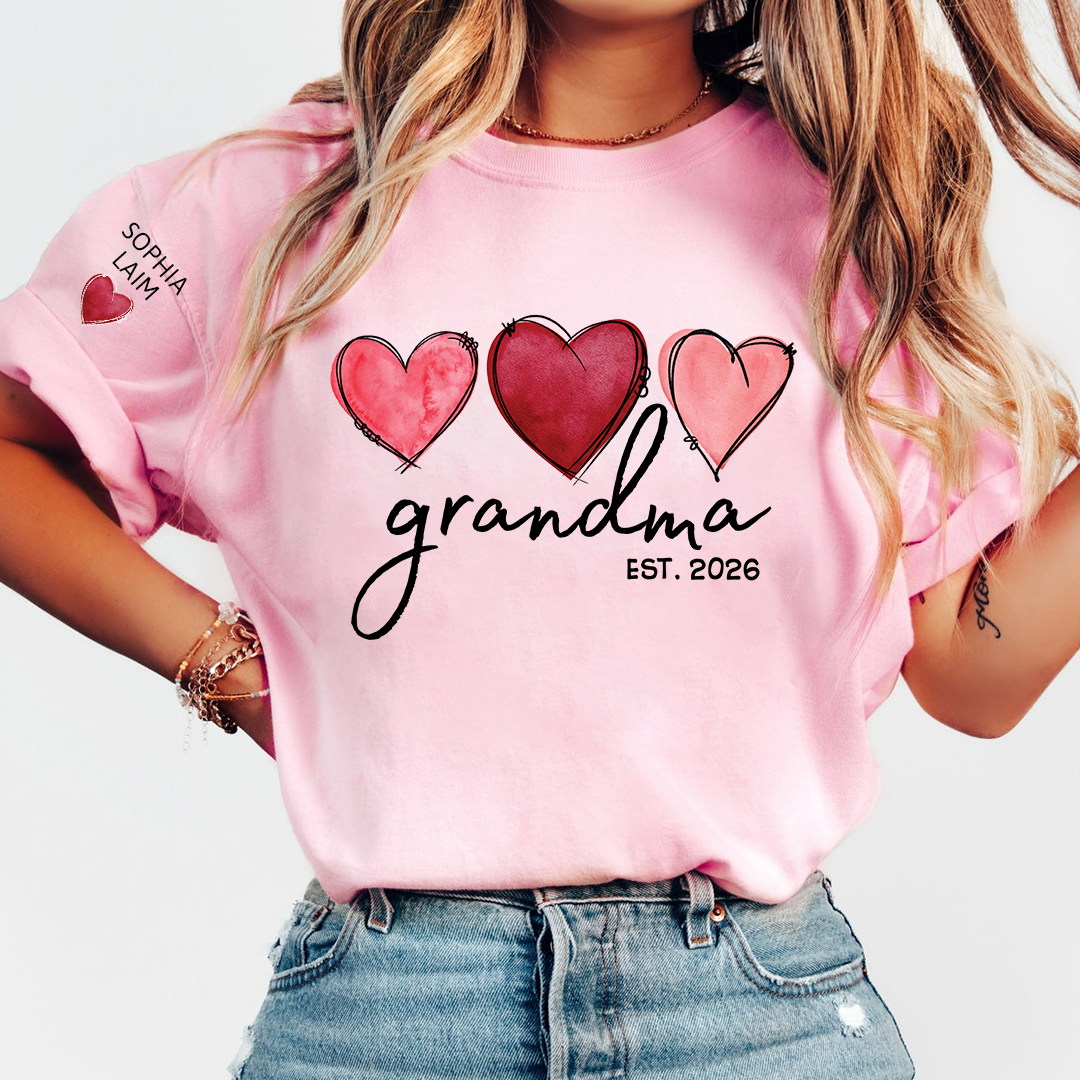 Custom Grandma Valentine T-shirt, Heart Valentine Gifts For Grandma And Kids