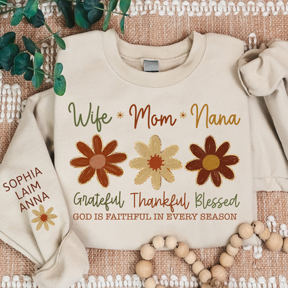 Personalized Grateful Blessed Grateful Sweatshirt, Custom Nicknames of Mom Wife Nana for Mimi and Kids