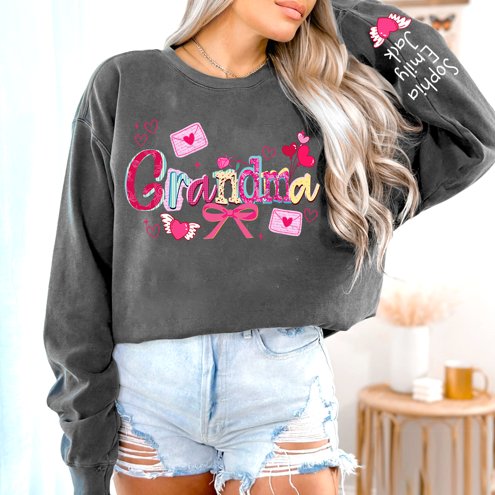 Custom Mimi Valentine Brushstroke Sweatshirt, Heart Shaped valentine Gift for Grandma And Kids