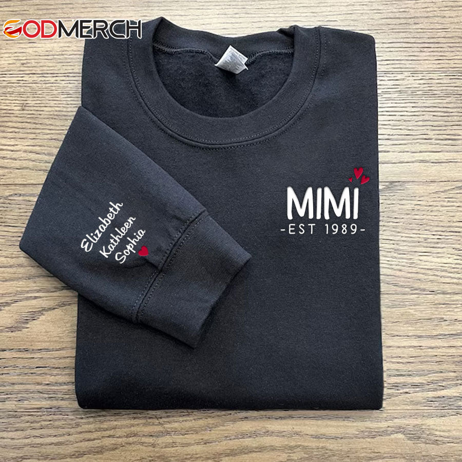 Godmerch Personalized Embroidered Mimi Est Heart Sweatshirt
