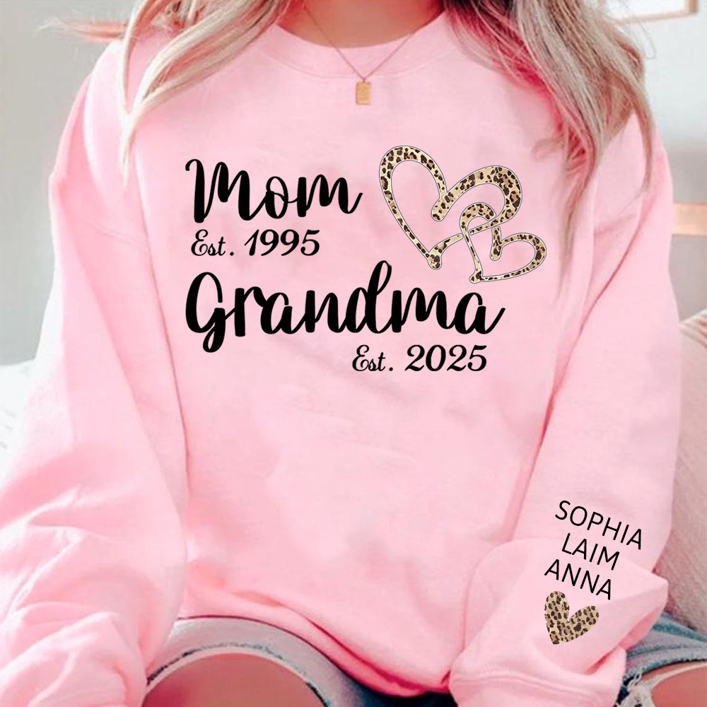 Mom Est Grandma Est personalized sweatshirt, A Loving Gift For The Family On Valentine's Day