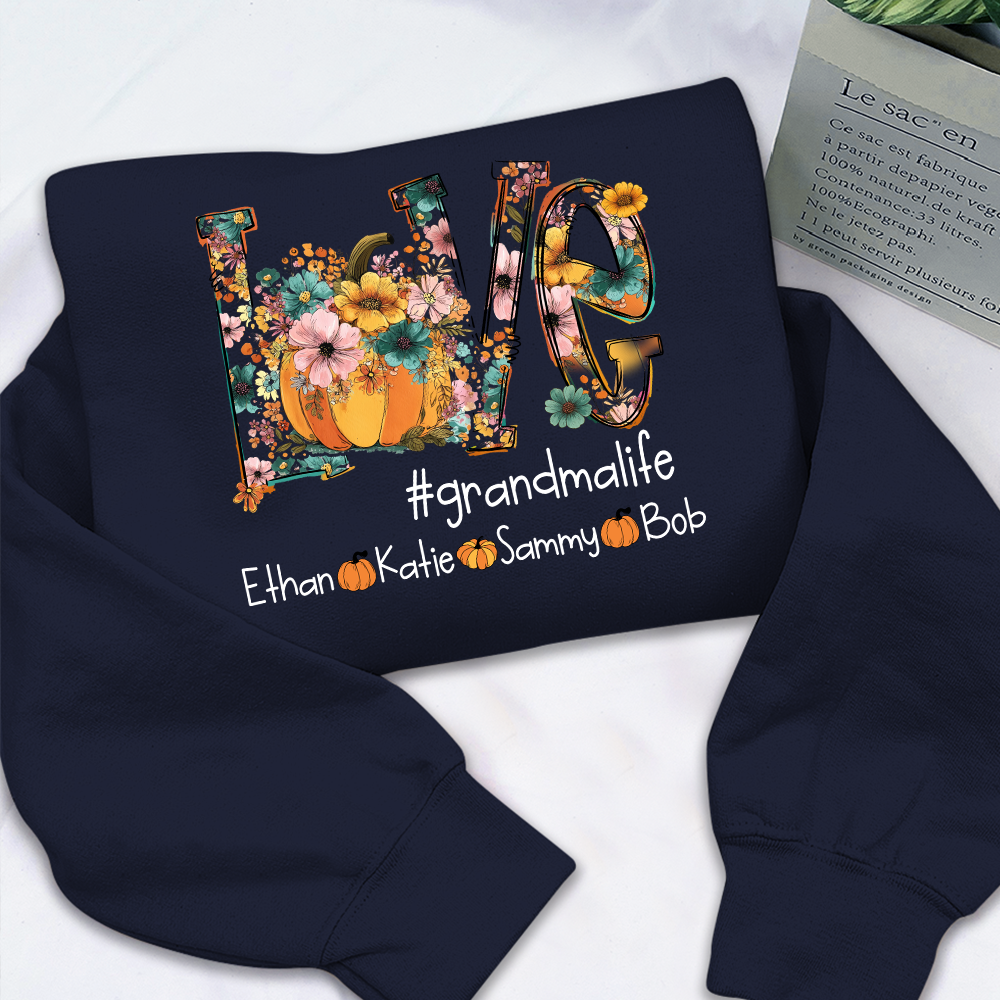 Custom Autumn Pumkin Sweatshirt, Personalized for Grandma and Her Grandkids
