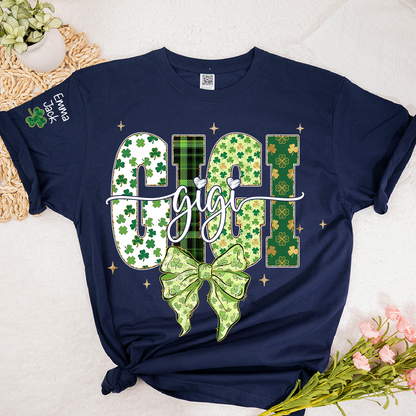 Gigi St Patrick’s Day Shirt, Shamrock Bow Green Family,T-Shirt For Gift Grandma And Kids