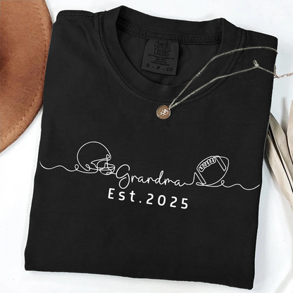 Comfort Colors® Custom Football Helmet and Ball Graphic Tee, Grandma Est. 2025 T-Shirt