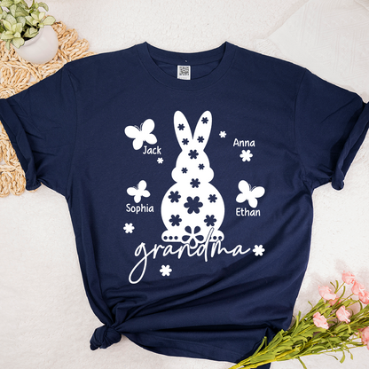 Personalized Grandma Easter Bunny T-shirt, Custom Grandma And Kids