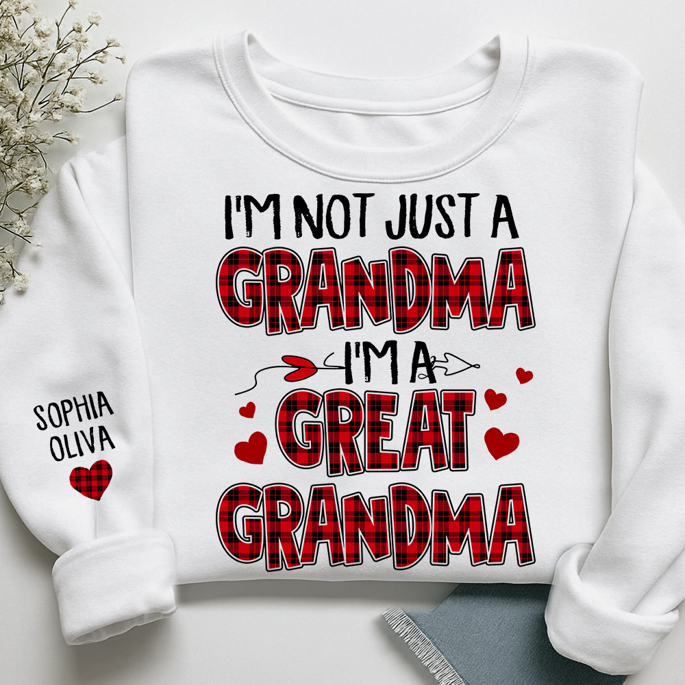 I’m Not Just a Grandma I’m a Great Grandma Sweatshirt, Personalized Buffalo Plaid Heart Shirt