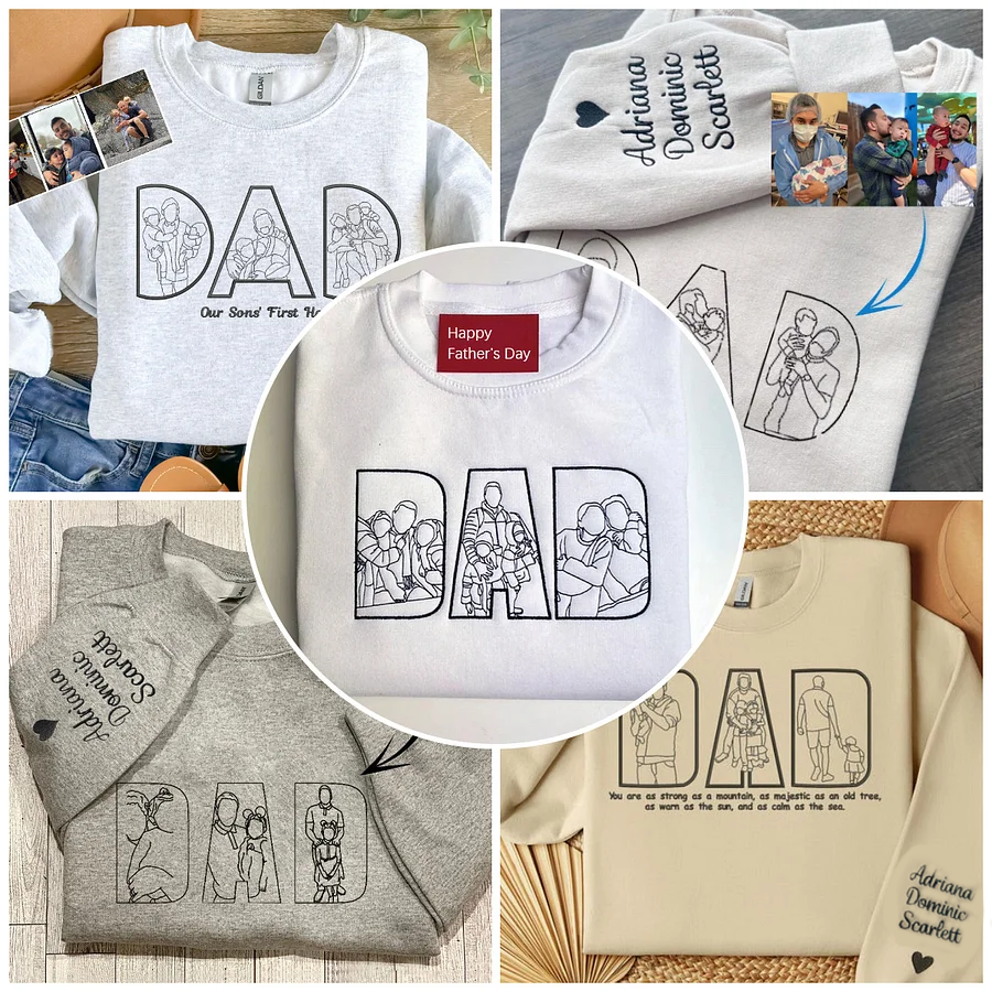 Custom Photo Portrait Embroidery Sweatshirt Gift For Dad And Mom Sweatshirt
