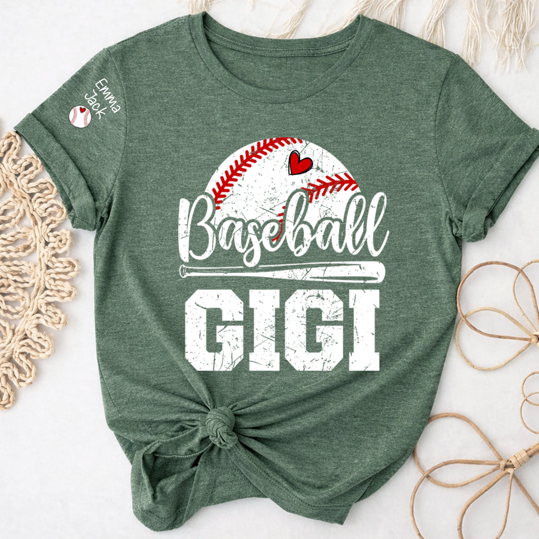 Custom Baseball Gigi T-Shirt, Graphic Tee With Baseball And Heart Design for Gift Grandma And Kids