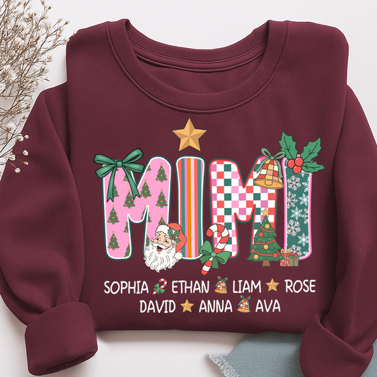 Christmas Grandma Sweatshirt with Custom Kids’ Names, Cozy Holiday Gift
