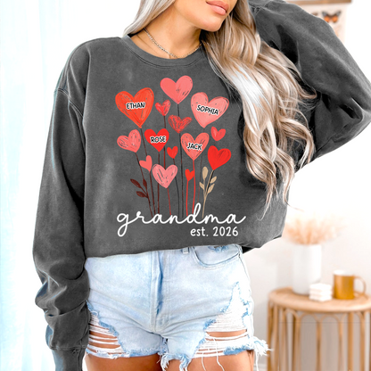 Personalized Grandma Sweatshirt, custom Heart For Gift Grandma And Kids