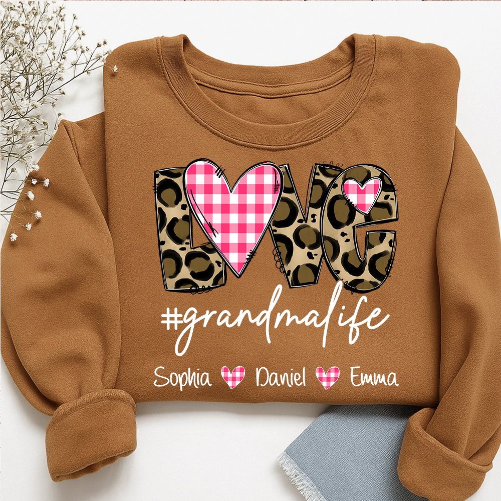 Personalized Grandma Sweatshirt Love Grandmalife with Names, Custom Family Crewneck