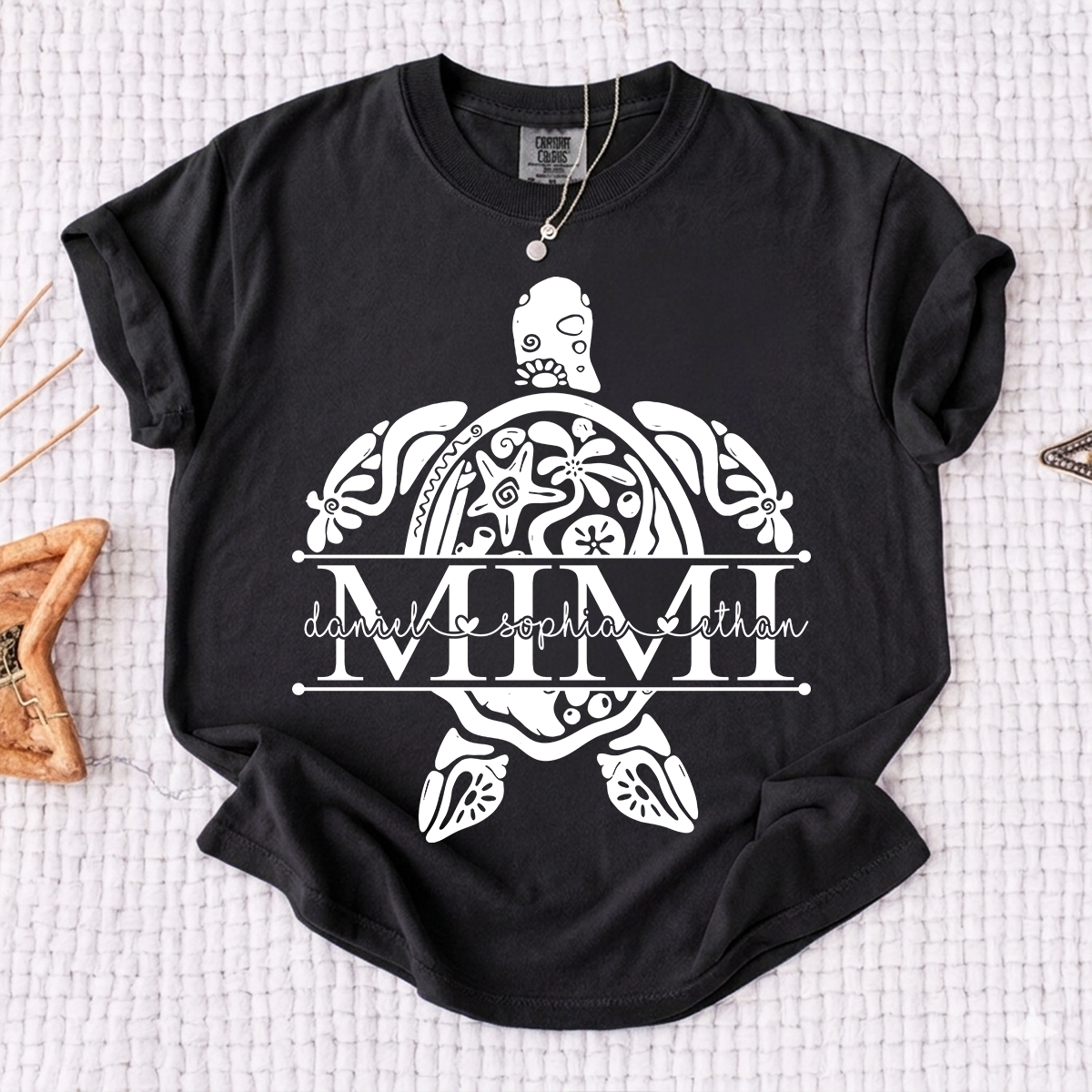 Personalized Mimi Sea Turtle Shirt with Grandkids Names, Coastal Grandma Tee, Custom Turtle Beach T Shirt, Gift for Mimi from Grandchildren