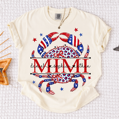 Comfort Colors® Patriotic Mimi Crab Shirt for Grandmother, Personalized 4th of July American Flag Tee