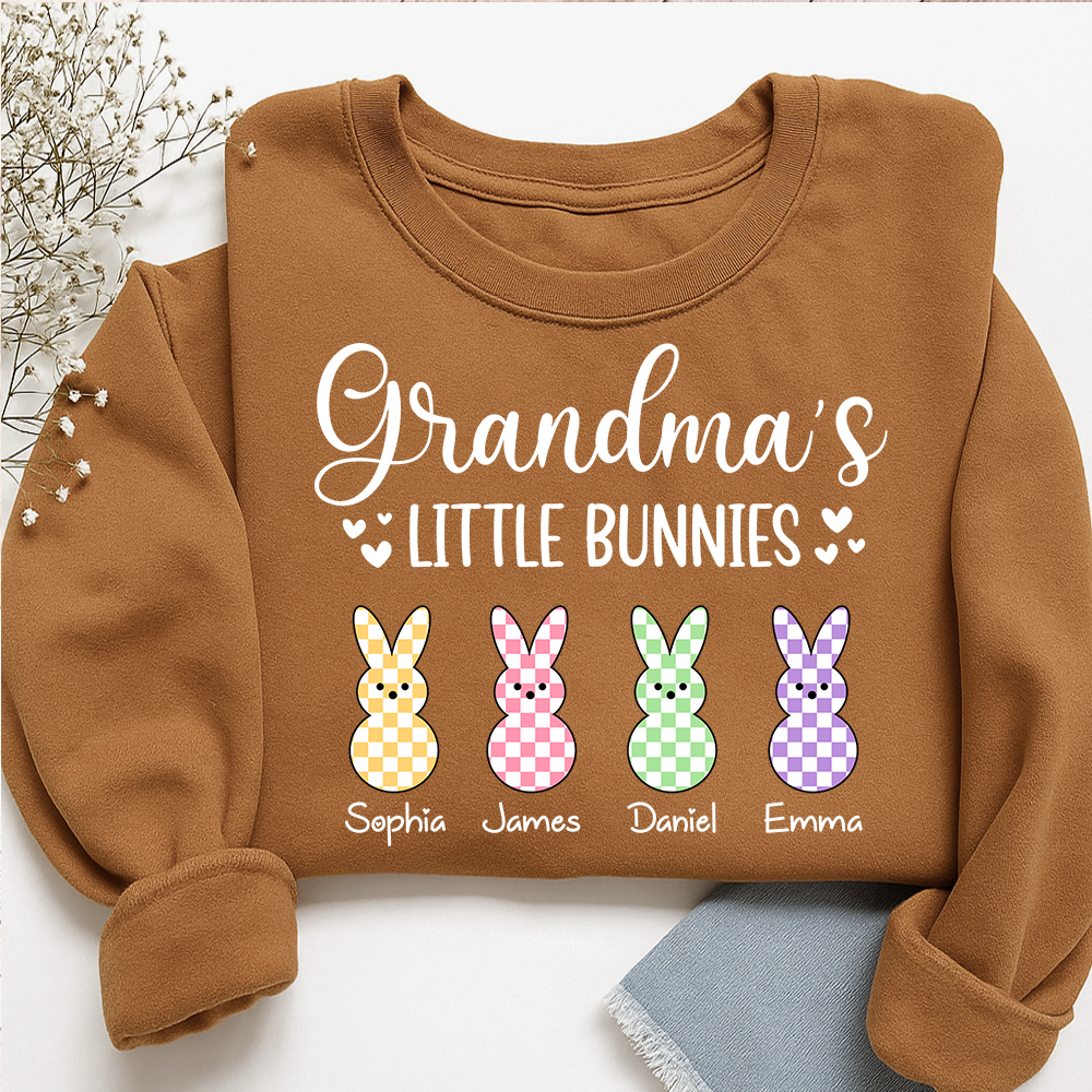 Custom Grandma Sweatshirt with Bunny Design and Kids Names, Grandma’s Little Bunnies Apparel
