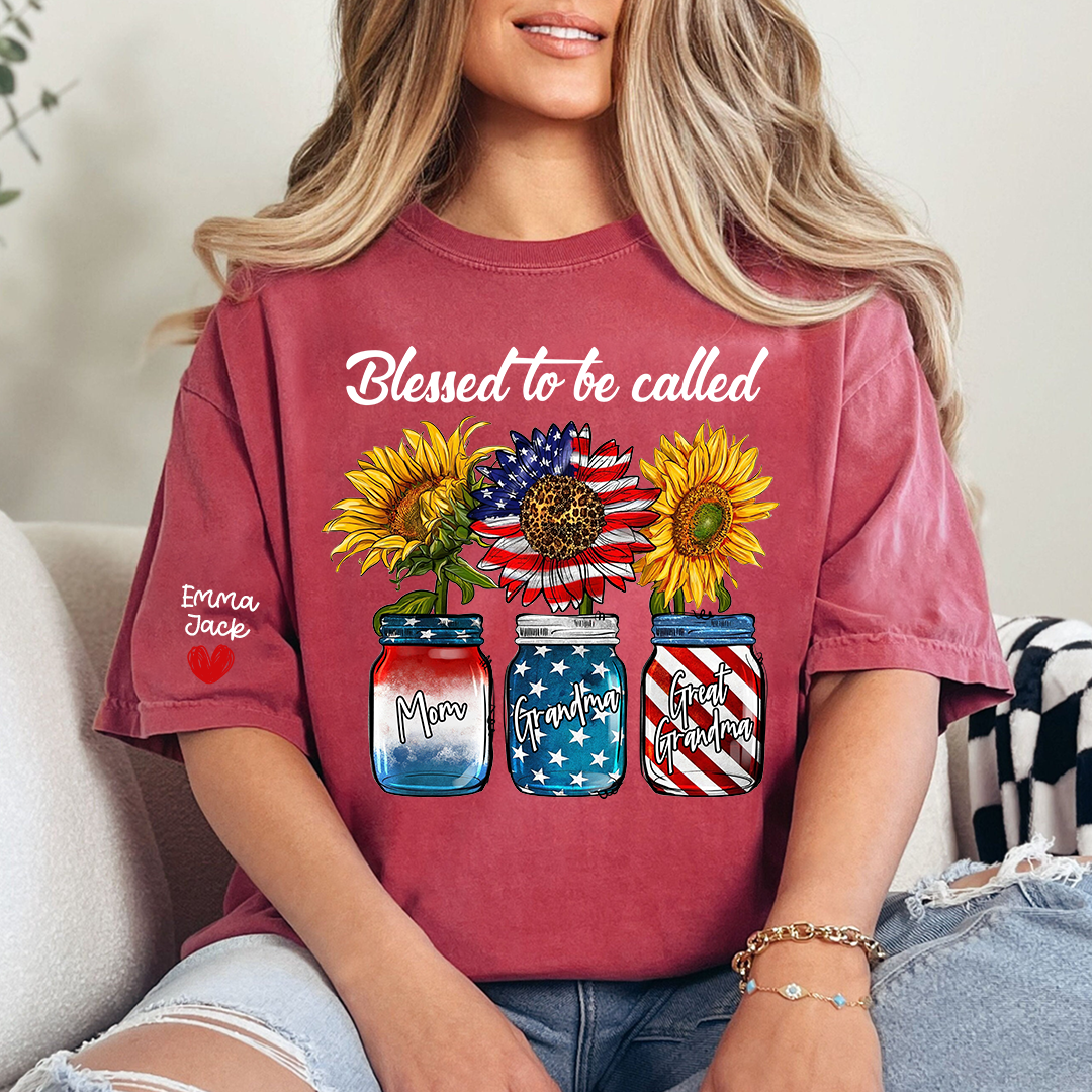 Blessed to be Called Nana Shirt, Custom Family T-Shirt with Sunflower and Flag Design, Give Family