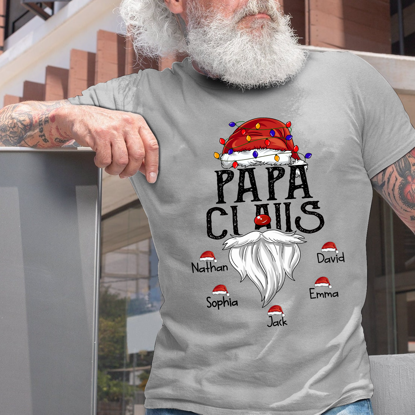 Hat Santa With Christmas Lights, Gift For Grandpa, Custom Give Papa And Kids T-Shirt