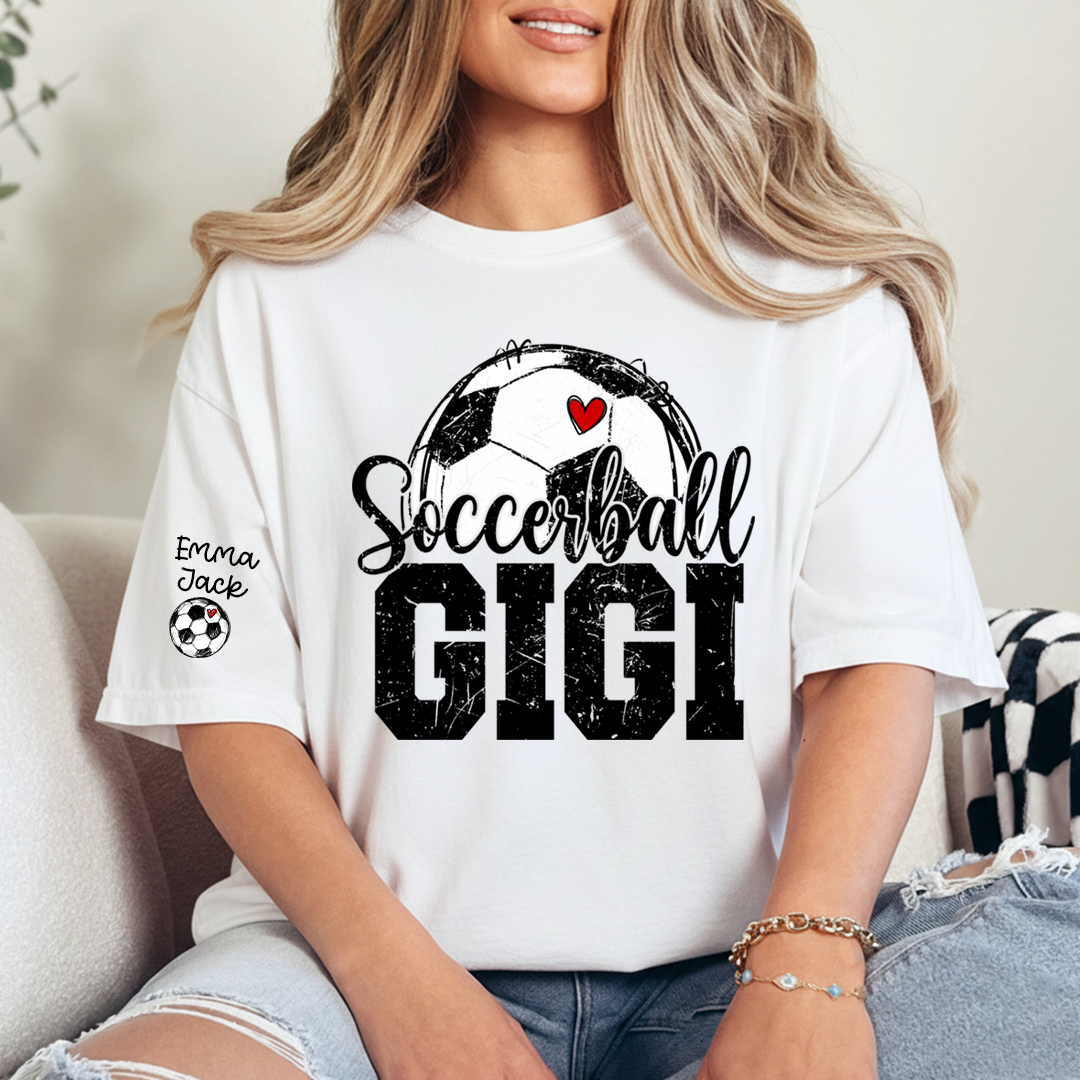 Soccer Mimi Shirt with Custom Names, Soccer Ball Heart Family Tee