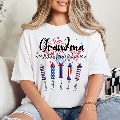 Grandma Little Firecrackers Shirt Patriotic Fireworks Family T Shirt for 4th of July