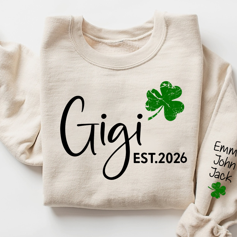Gigi Shamrock Sweatshirt For St Patrick’s Day, Cute Green Family Sweatshirt For Grandma With The Names