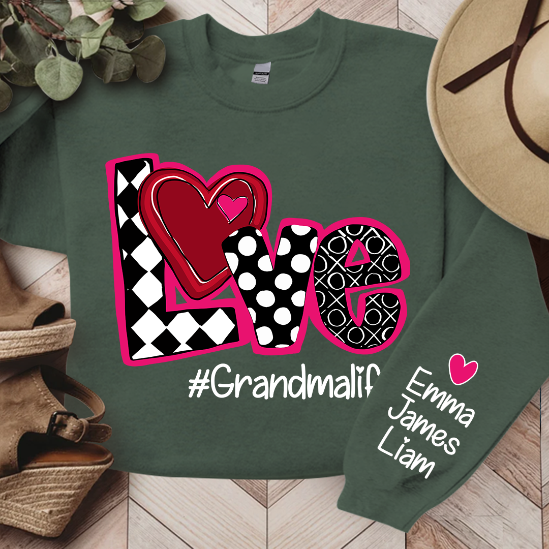 Love Valentine Sweatshirt, Custom Grandma With Kids, Grandma Gift Valentine TH Sweatshirt