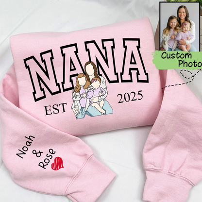 Custom Photo Portrait, Custom Nana And Kids For Family Gifts