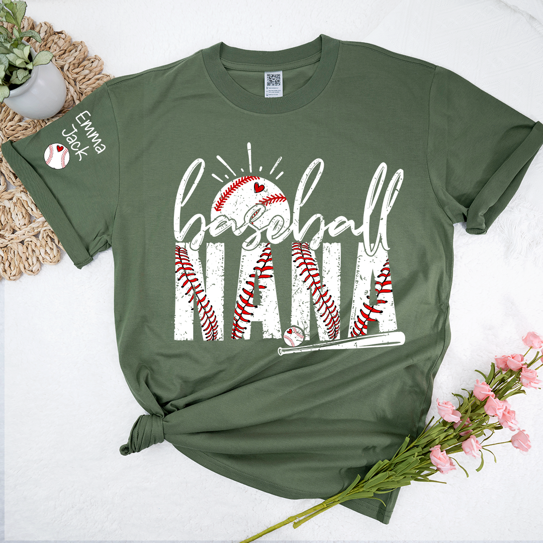 Baseball Nana Personalized T-Shirt, Varsity Style Nana Shirt for Baseball Lovers