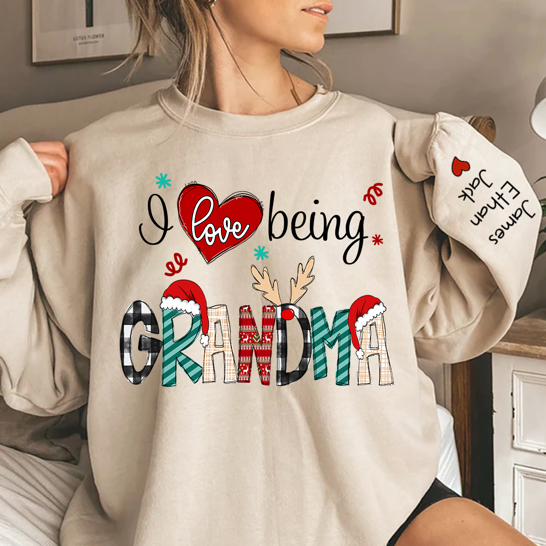 Personalized I Love Being Grandma Merry Christmas Sweatshirt, Custom Grandma and Grandkids Sweatshirt