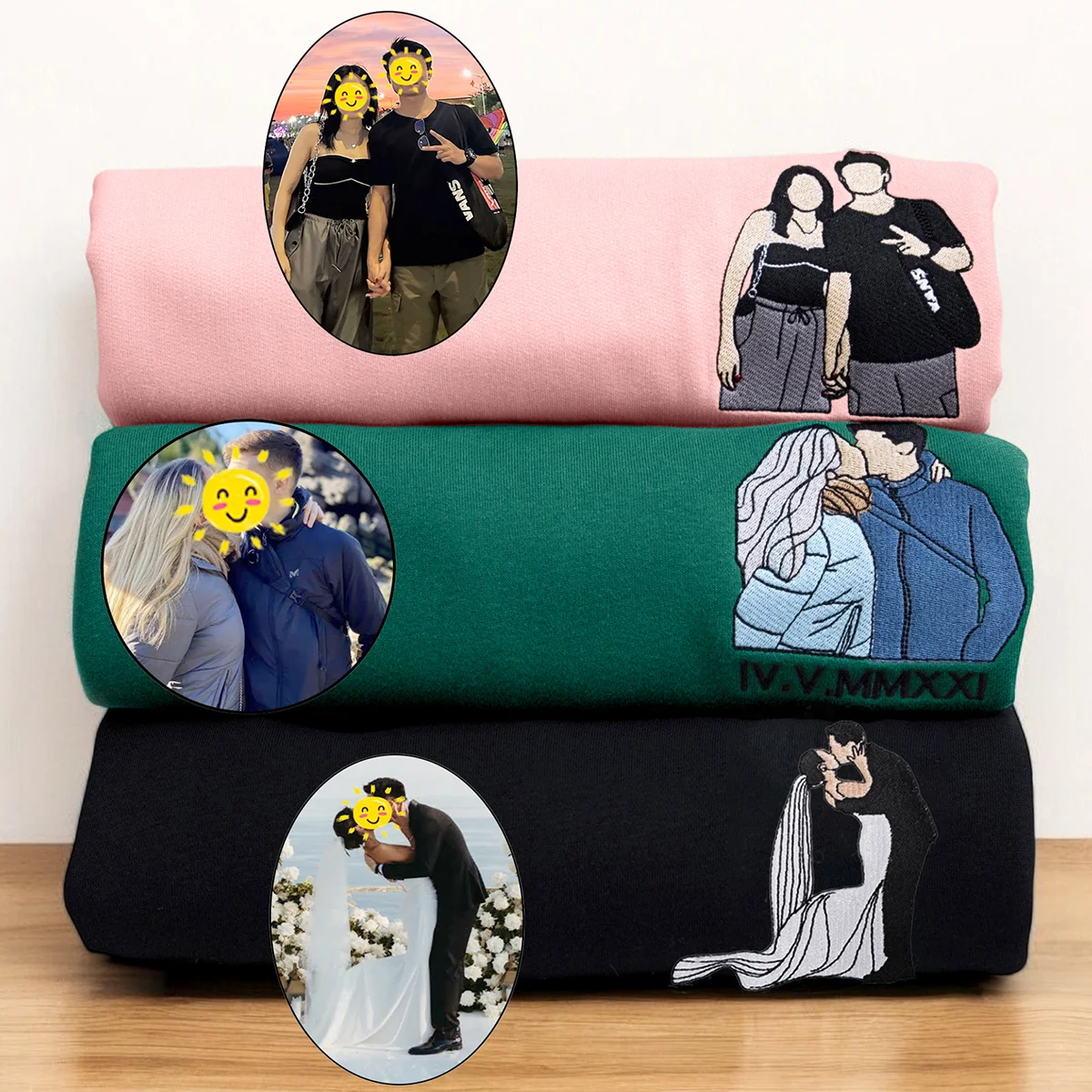 Personalized Embroidered Sweatshirt with Custom Couple Illustration