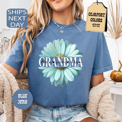 Grandma Flower Daisy Color And Grandkids T-Shirt
