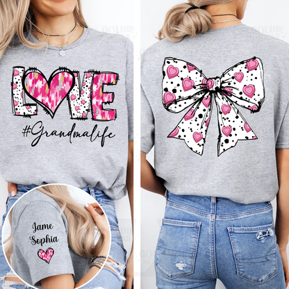 Custom LOVE Grandma Sweatshirt with Pink Heart Bow Design - Personalized with Grandkids' Names - Thoughtful Gift for Grandmothers