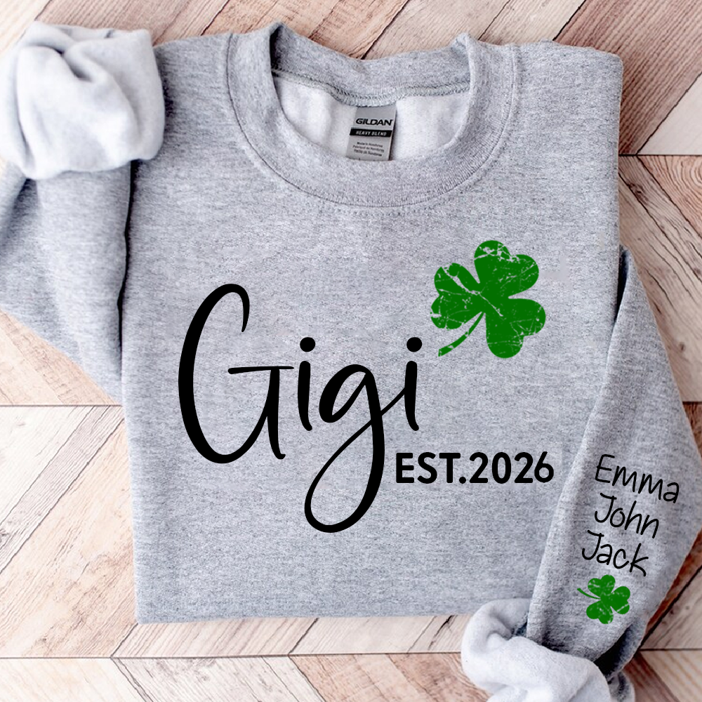 Gigi Shamrock Sweatshirt For St Patrick’s Day, Cute Green Family Sweatshirt For Grandma With The Names