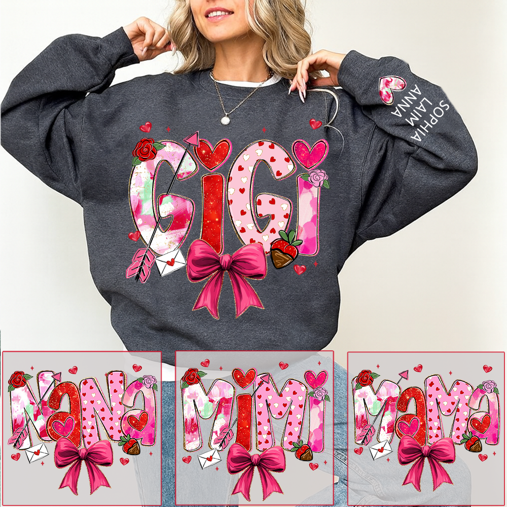 Mama Valentine Sweater, Personalized Heart and Arrow Printed Sweatshirt For Family Gift