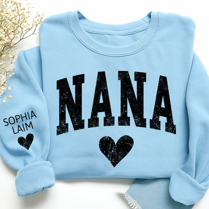 Personalized Nana Sweatshirt, Custom Name Heart Design Gift for Grandma