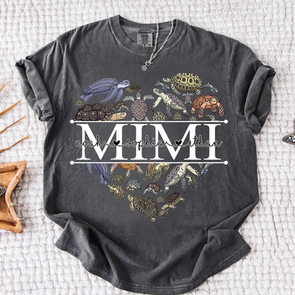 Comfort Colors® Mimi Turtle T-Shirt for Grandma Personalized Gift with Kids’ Names