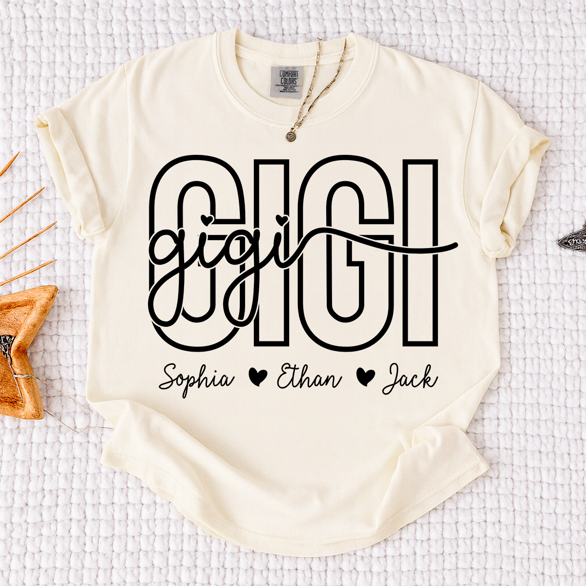 Comfort Colors® Custom Name Gigi Shirt for Women, Personalized Grandma Tee with Grandkids Names, Meaningful Family Gift for Gigi Lovers