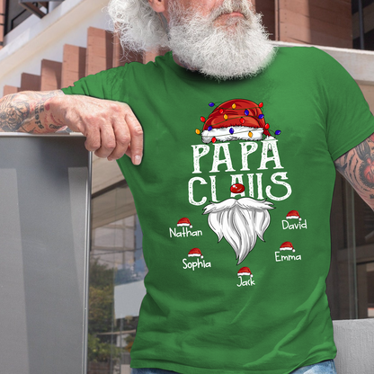 Hat Santa With Christmas Lights, Gift For Grandpa, Custom Give Papa And Kids T-Shirt