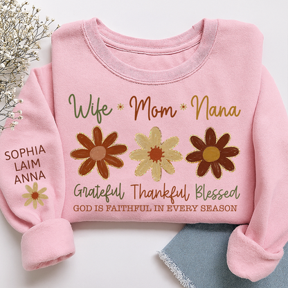 Personalized Grateful Blessed Grateful Sweatshirt, Custom Nicknames of Mom Wife Nana for Mimi and Kids